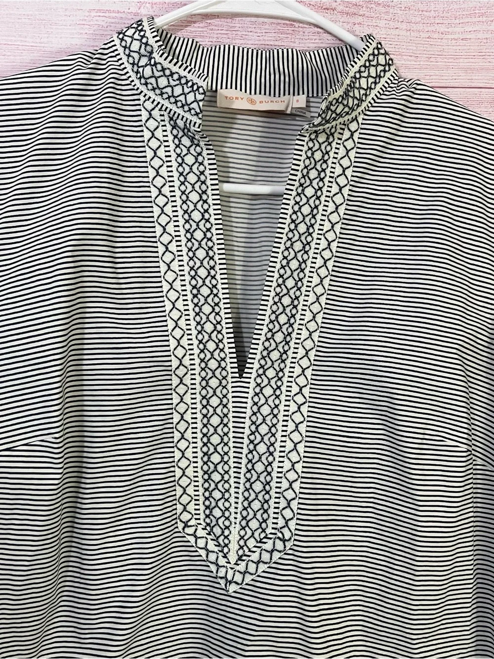 Tory‎ Burch Stripe Embroidered Trim Dress Size 8